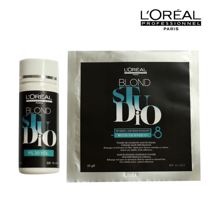 bleaching rambut loreal blond studio bleach powder + developer