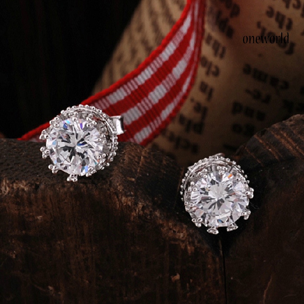 OW@ Fashion Women Silver Plated Cubic Zirconia Ear Studs Earrings Piercing Jewelry