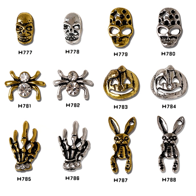 60 Pak Charms Skeleton 3D Tema Halloween Untuk Nail Art Charms