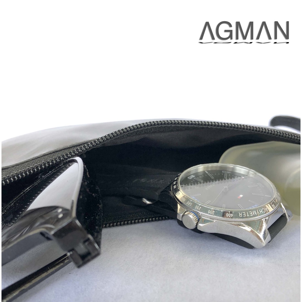 AGMAN Tas Tangan Clutch Pria Wanita Waterproof Kulit Warna Hitam Ukuran Kecil Keren