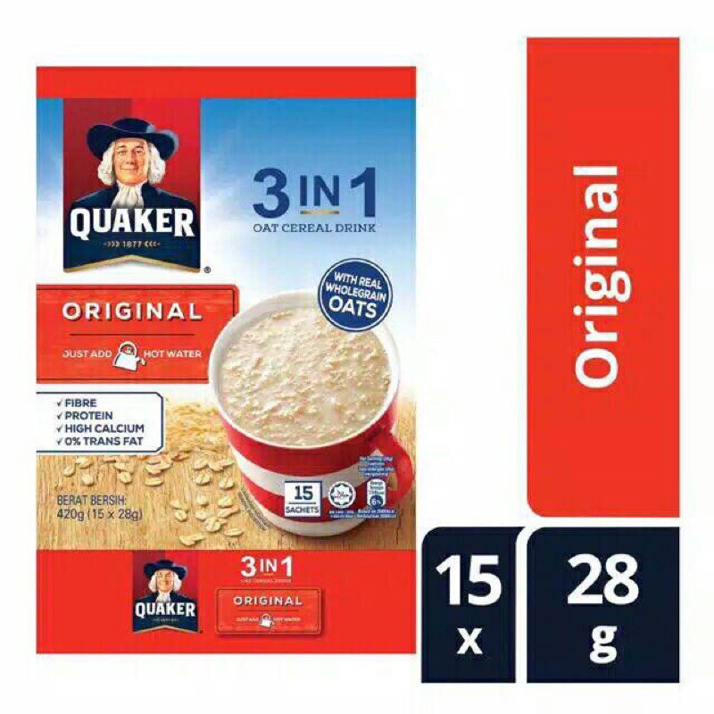 

Quaker 3 in 1 oat cereal drink original isi 15 sachet x 28gram