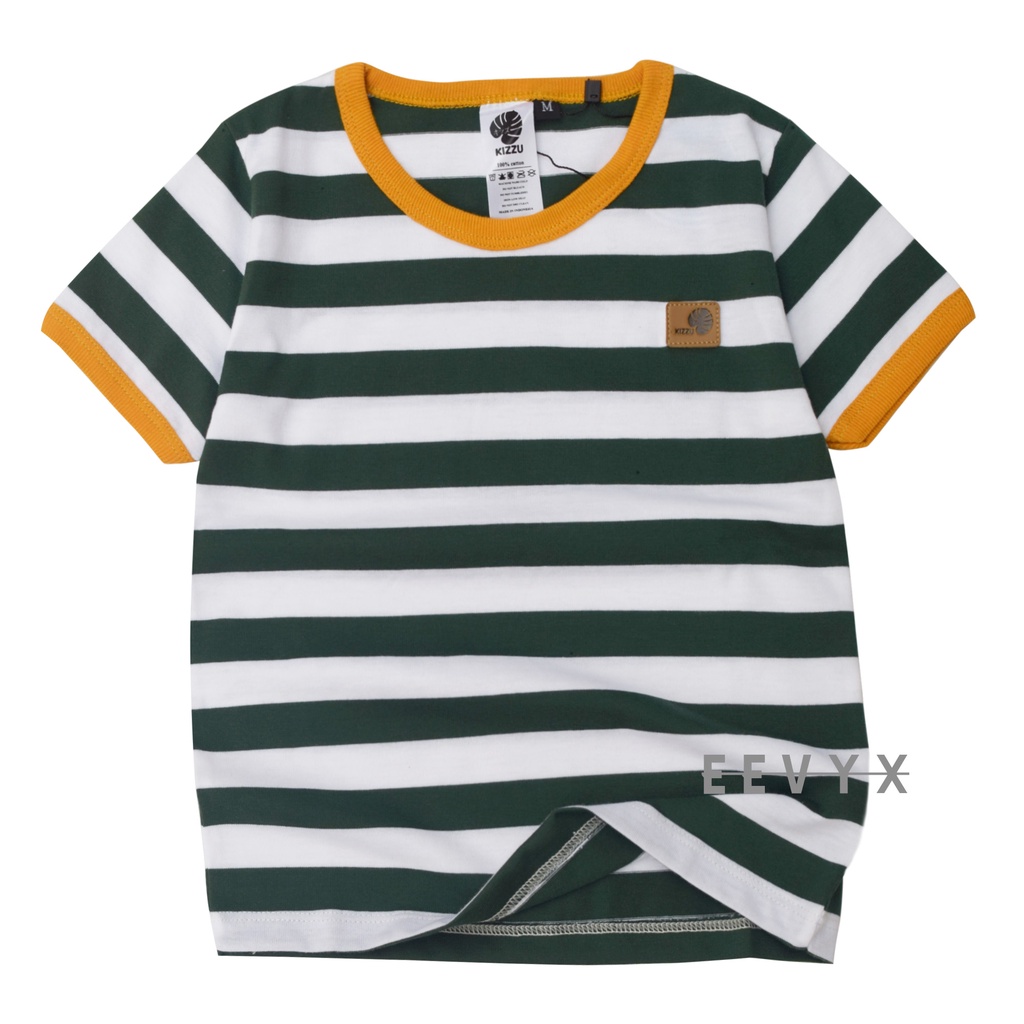 Kizzu Baju Kaos Distro Anak Laki Laki Umur 1-12 Tahun Bahan Cotton - Strip / Salur Hijau - Eevyx Store