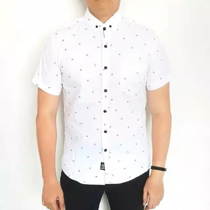 Anchor white shirt kemeja slim fit slimfit jangkar motif •ic36