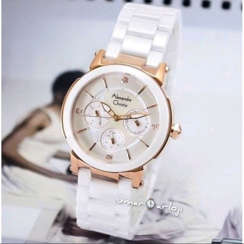 Jam Tangan Wanita Alexandre Christie Ac 2880 Bf Keramik Putih Original Fashion Wanita