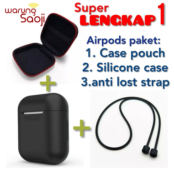 Airpods Super Lengkap 1 - silicone case, airpods pouch &amp; strap