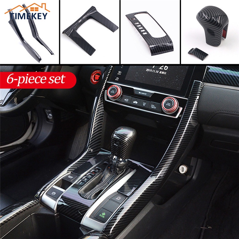 TK 6pcs Gear Panel Trim Shift Panel Decoration Cover sticker Automatic For Honda Civic 10th 2016-2020 Accessories