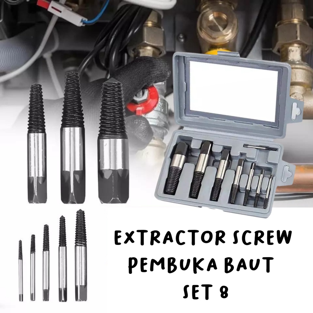 Pipe Tap Screw Extractor 8 Pcs Alat Pembuka Baut / Pipa Patah Remover Tool Kit