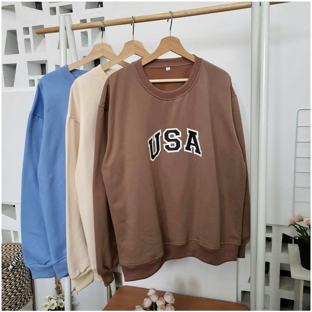 USA sweater atasan oversize wanita