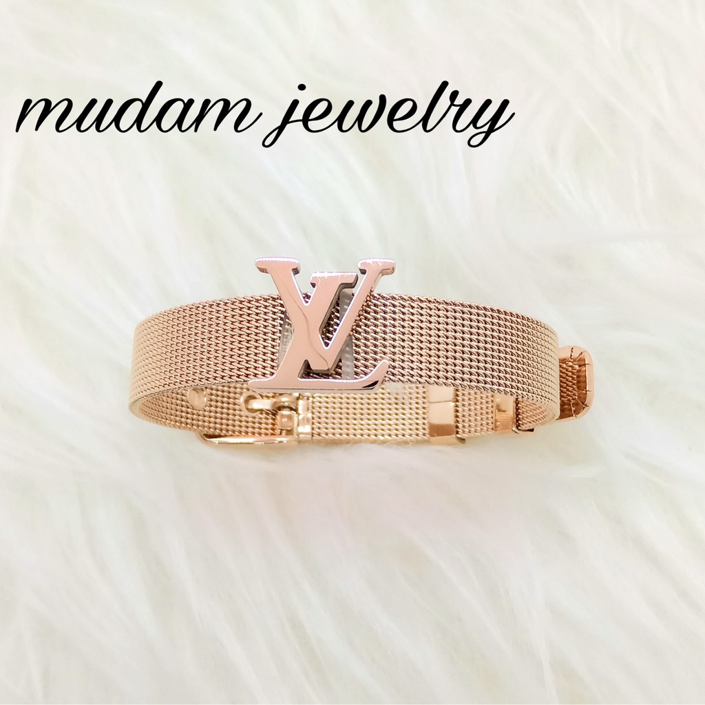 Gelang Titanium L*, H dan Blgr Model Tali Jam Warna Hitam dan Rosegold