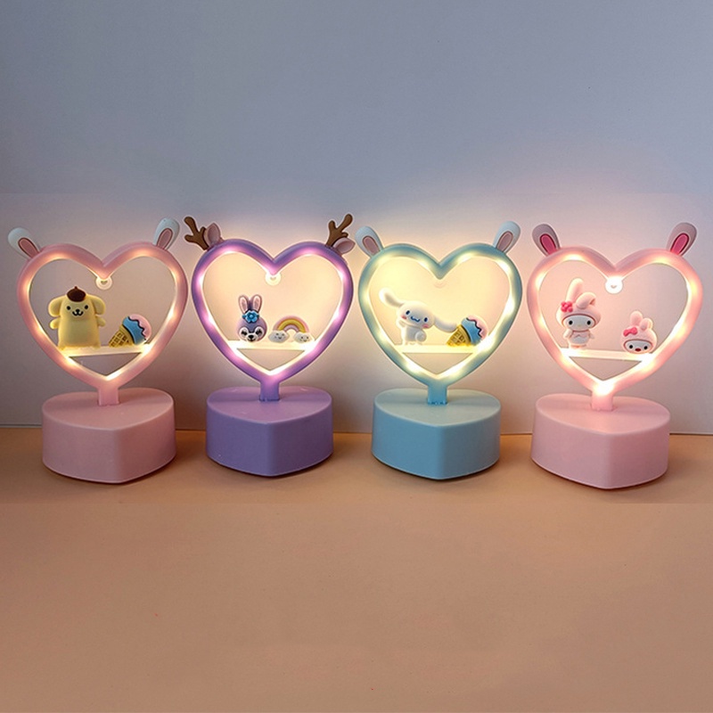 Lampu Meja LED Bentuk Hati Motif Anime Sanrio Kuromi Cinnamorolly Untuk Hadiah Ulang Tahun