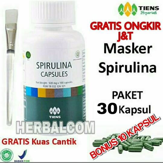 MASKER SPIRULINA TIENS 30 KAPSUL ORIGINAL/HILANGKAN JERAWAT&FLEK HITAM