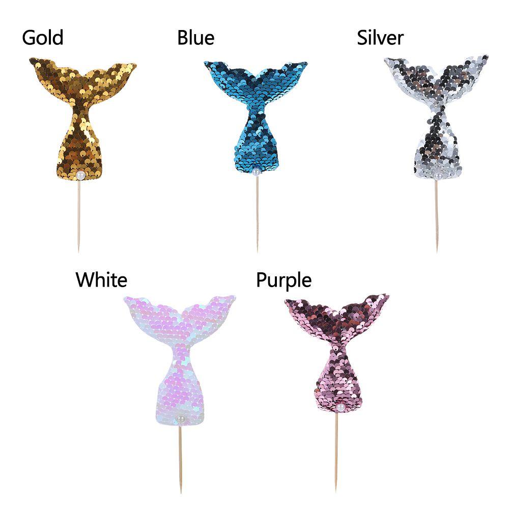 R-flower Mermaid Cupcake Toppers Sequin Hiasan Ekor Mermaid