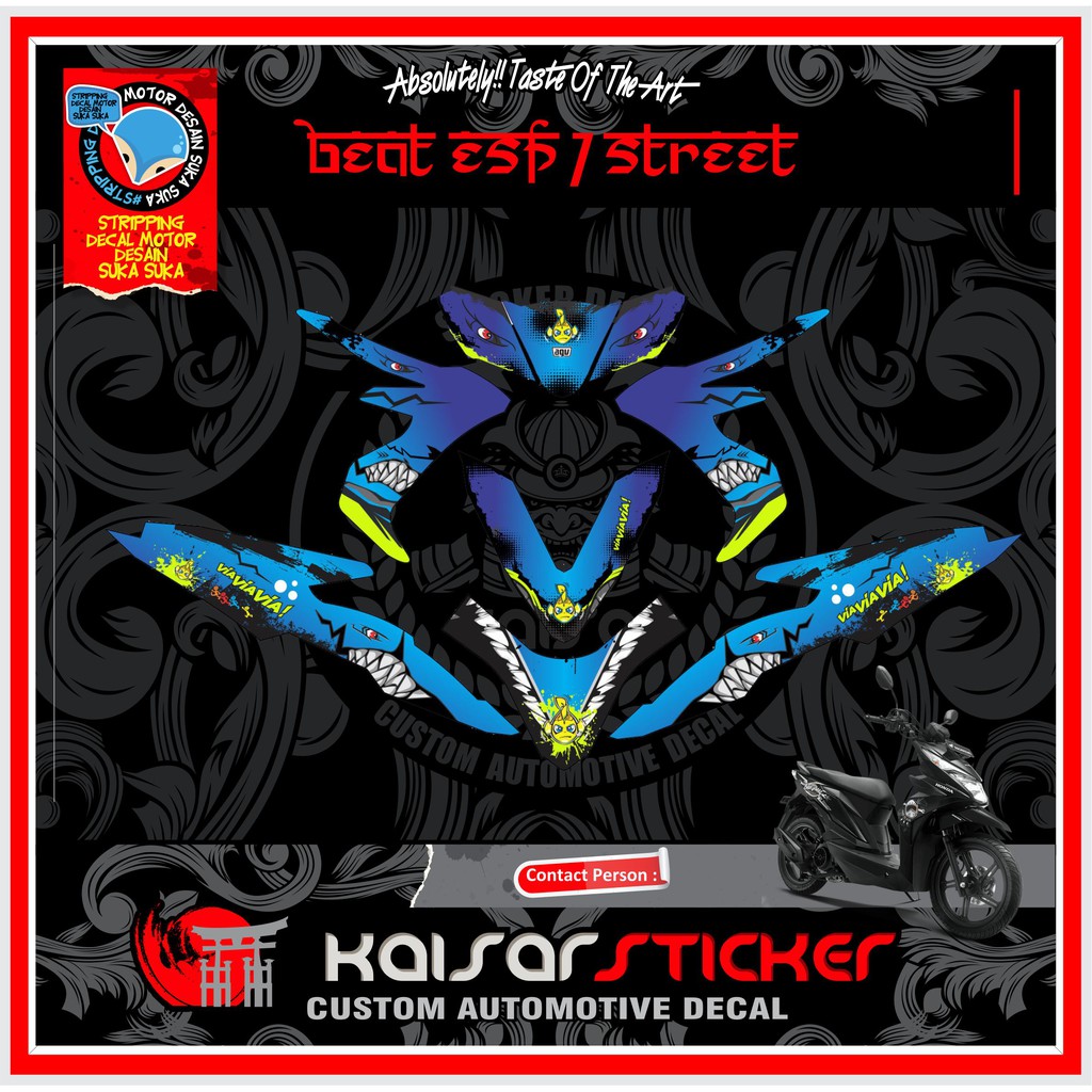 Decal Sticker Motor Full Body Stiker Honda New Beat Esp - Street Tahun 2019 Shark Biru