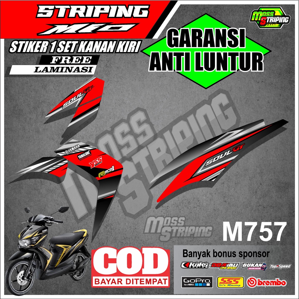 STIKER MOTOR STRIPING YAMAHA MIO SOUL GT KODE M757 STICKER MOTOR SETRIPING LIST VARIASI MIO SOUL GT 