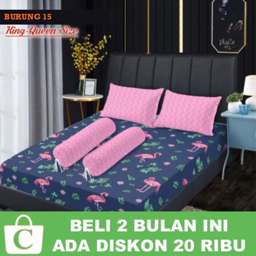 Sprei Sepray Sprey Seprai Motif Burung Flamingo King Queen 180x200 160x200 PINK BIRU HIJAU BURUNG 15