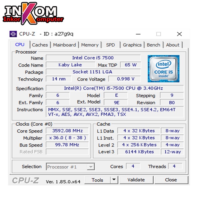 PROCESSOR INTEL CORE I5 7500 TRAY LGA 1151