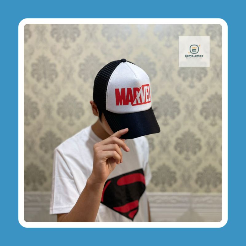 EMOEMO-Topi Baseball Pria anak Logo MARVEL Snapback Topi Distro Jaring trucker Hat