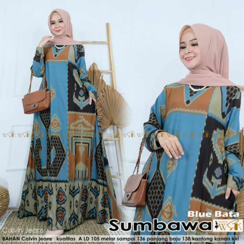 Gamis Wanita Jumbo Terbaru Sumbawa Bahan Calvin Jeans