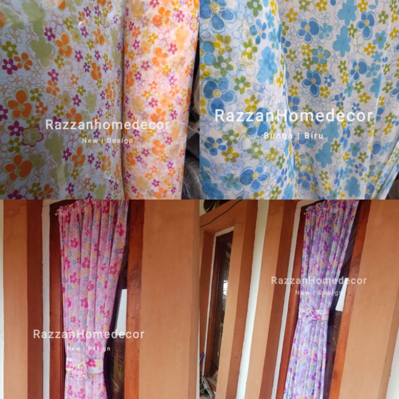 vitrase gorden motif spiral IKKEA murah | bunga biru | bunga pink | ungu |  orange | Daun Abu