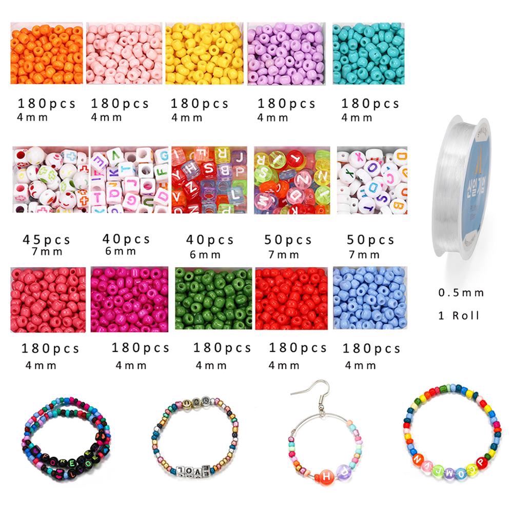 1 Set Manik-Manik Huruf Warna Campur Untuk Membuat Perhiasan Gelang / Anting Diy