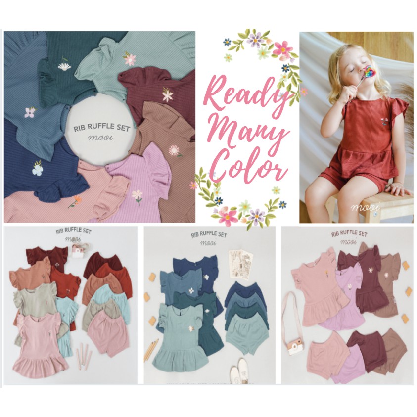 Mooi Setelan Anak Perempuan Rib Ruffle Set 6 bln - 3 Tahun CBKS