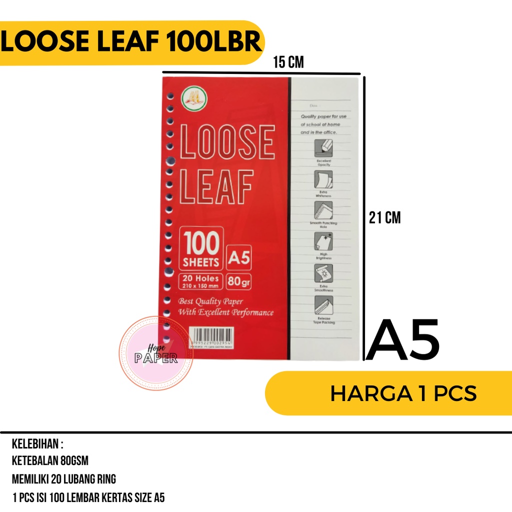 

Loose Leaf A5 isi 100 lembar / Kertas Binder A5 / Kertas Loose Leaf / Kertas Loose Leaf A5 / Kertas File A5 / Kertas File Binder A5
