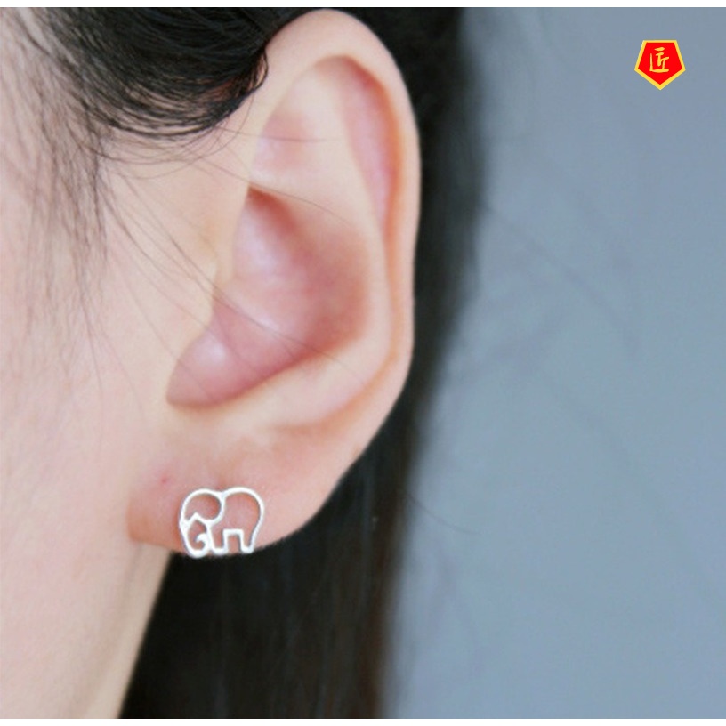 [Ready Stock]Creative Simple Silver Elephant Stud Earrings