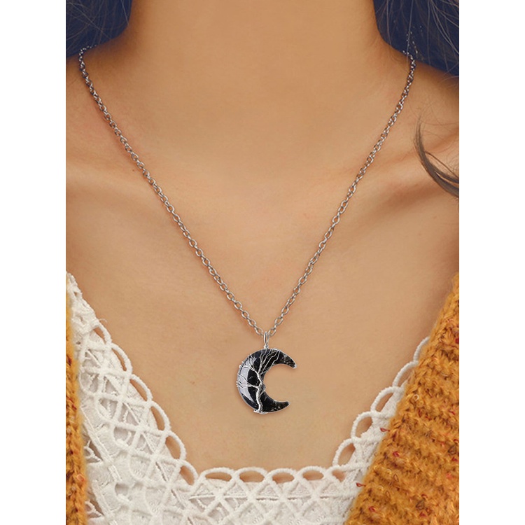Kalung Rantai Liontin Bulan Sabitpohon Kehidupan Hias Kristal Chakra Penyembuh Untuk Wanita