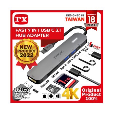 Type-c thunderbolt to Hdmi usb 3.0 micro tf sd card reader usb-c pd converter px 7in1 hub 4k 30hz 5Gbps 100w uch-70 uch70