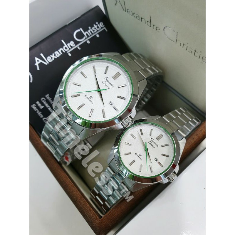 Jam tangan couple alexandre christie ac 8644 MD Silver Green