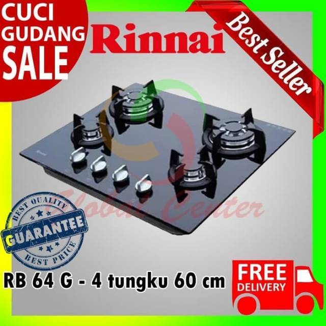 Kompor Gas Tanam 4 Tungku 60 cm Rinnai RB 64G Garansi Resmi Jabodetabek
