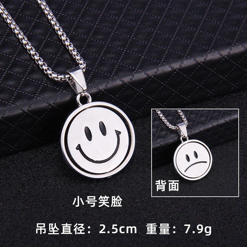 Kalung Liontin Emoji Smiley Face Bahan Titanium Steel Gaya Hip Hop Punk Untuk Pria Dan Wanita