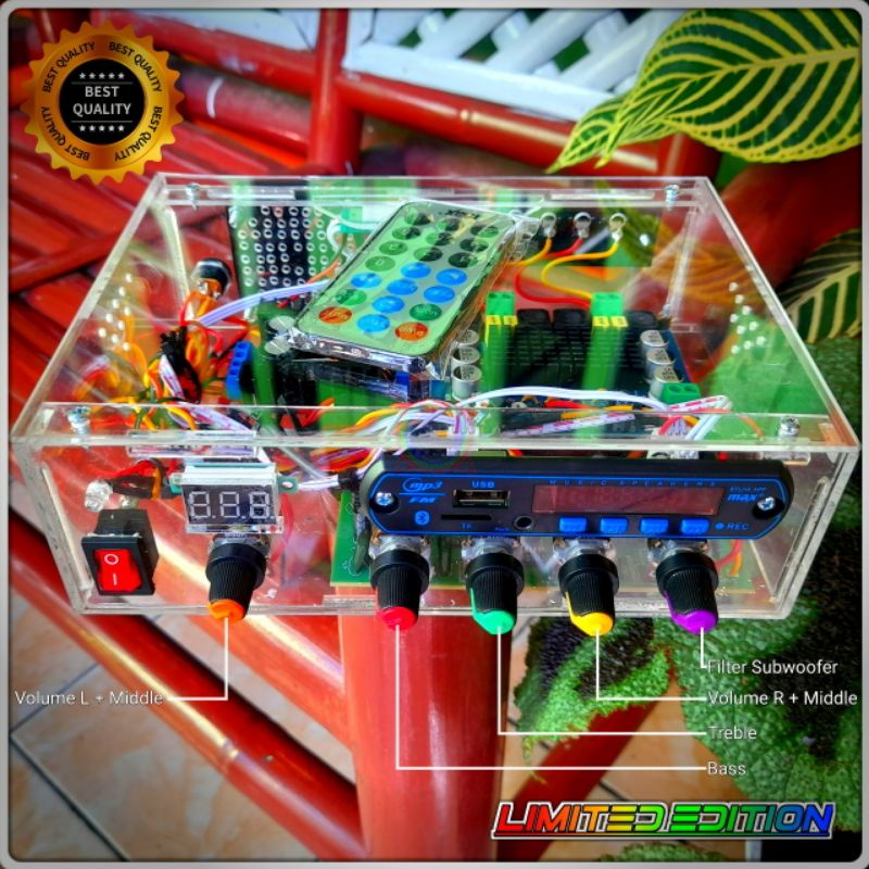 Power Amplifier Mobil/Truk/Rumahan (Box Acrylic)+Filter Subwoofer Daya Aki/Adaptor/SMPS 12V [2x120Wa