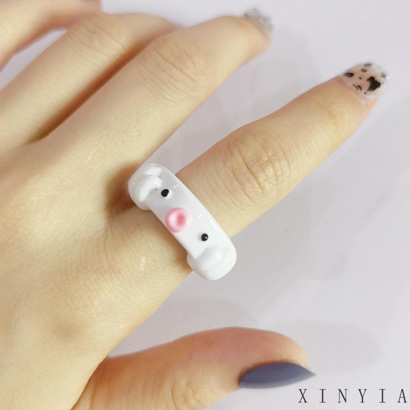 【Bayar di tempat】Cincin Bentuk Gurita Bahan Resin Warna Permen Untuk Wanita Cincin Clay Cincin Resin