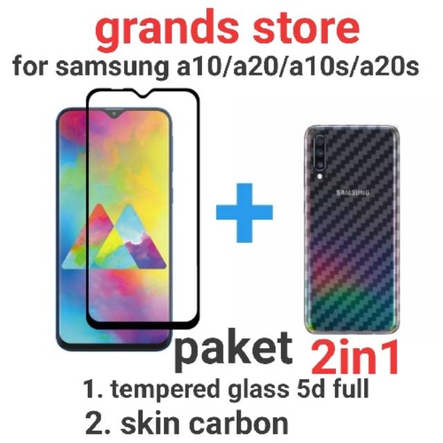 (2in1) Tempered glass 5d full + skin carbon samsung a10/a20/a10s/a20s/a30/a30s/m30s/A31/m31/a50/a50s