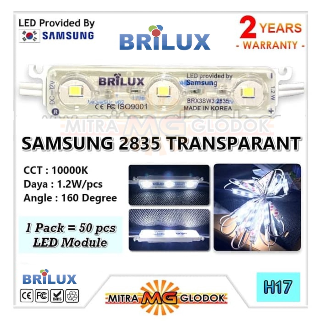 LED MODULE SAMSUNG BRILUX SMD 2835 TRANS ANGLE LED MODULE 3 MATA KECIL WARNA PUTIH COOL WHITE - OUTD