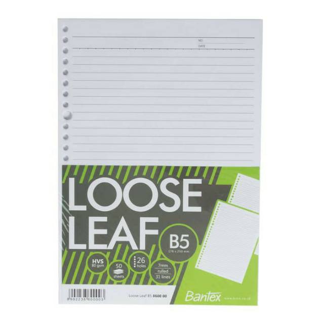 

Bantex Loose Leaf Paper B5 80 gsm 50 Sheets - 26 holes