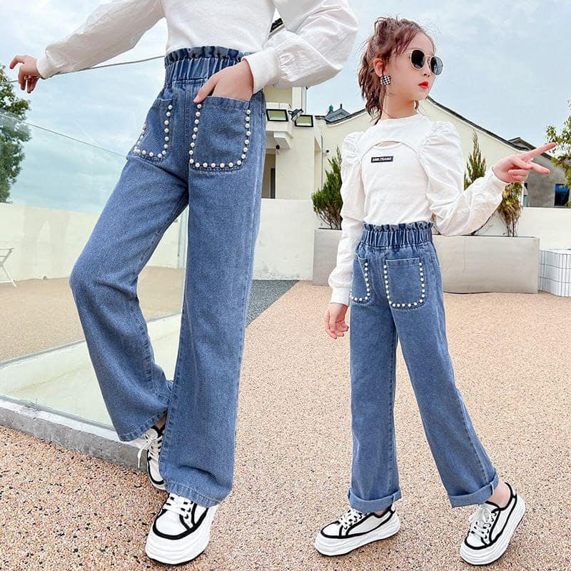 Celana Panjang Jeans Kulot Anak Remaja Perempuan Impor Mutiara ukuran 6-14tahun