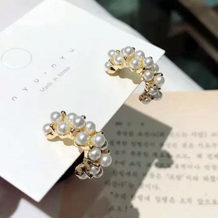 Mutiara anting-anting Korea Dongdaemun baru sterling silver jarum geometris BANYUAN petite anting-an