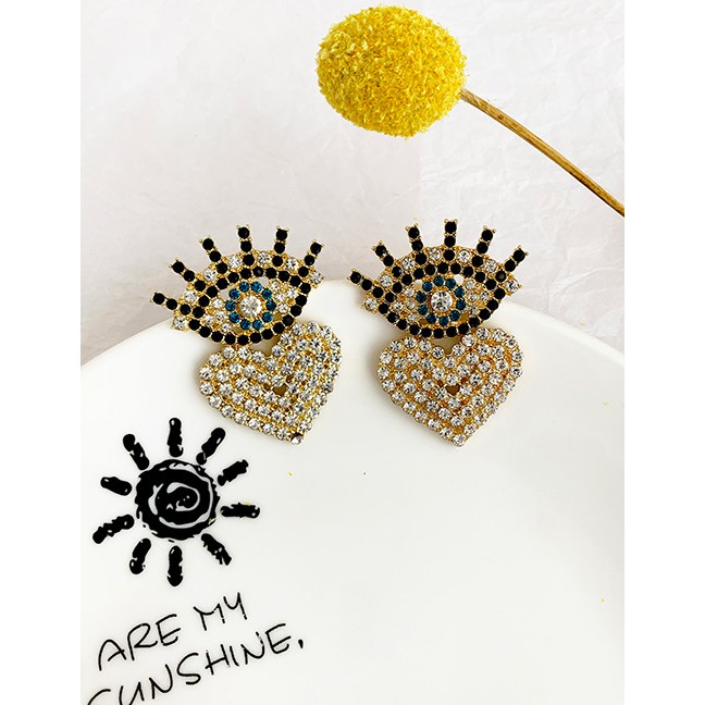 LRC Anting Tusuk Fashion Alloy Diamond Eye Long Eyelashes Love Earrings F88837