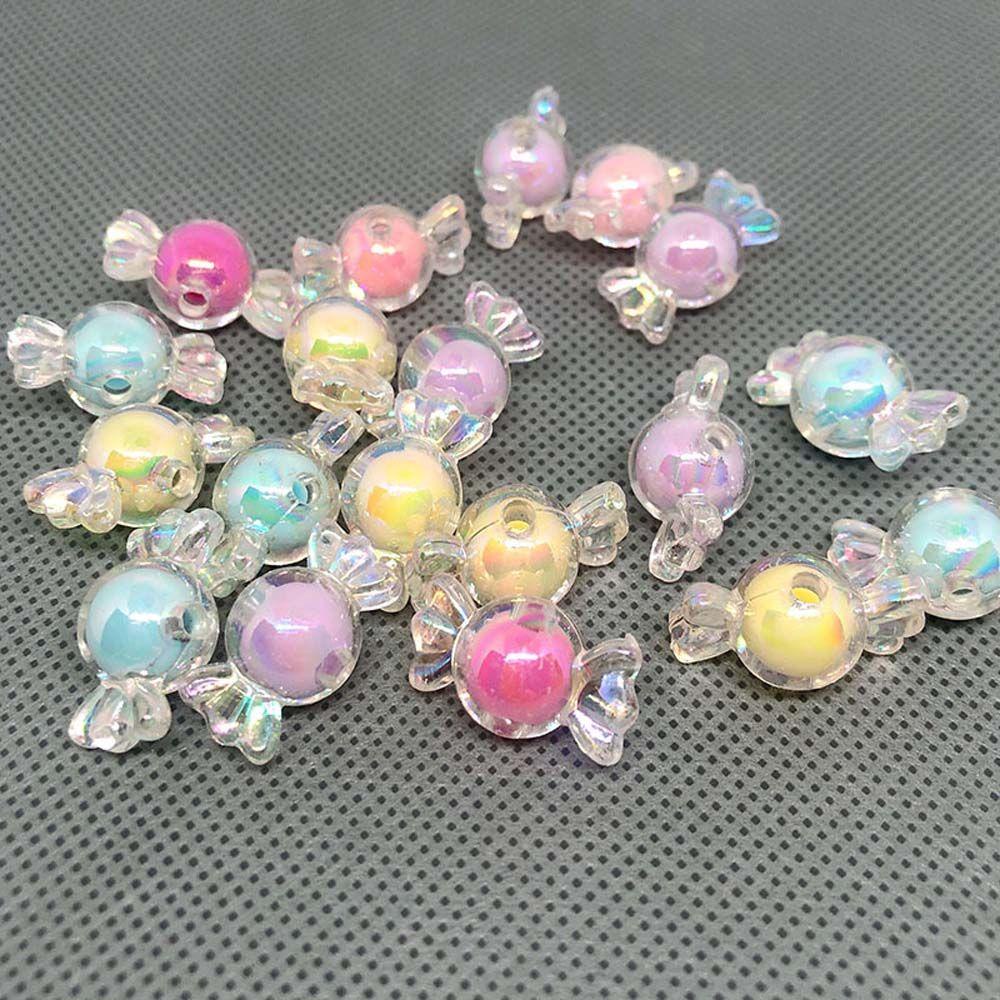 Mxbeauty Candy Acrylic Beads Colorful 10pcs Gelang Bentuk Gula Laser AB Plated Color Spacer Beads