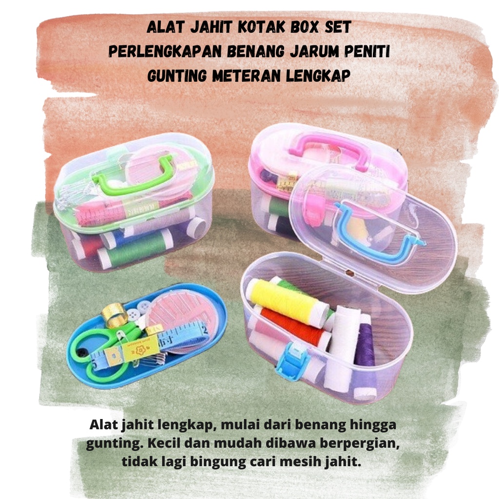 Alat jahit kotak box set perlengkapan benang jarum peniti gunting meteran lengkap