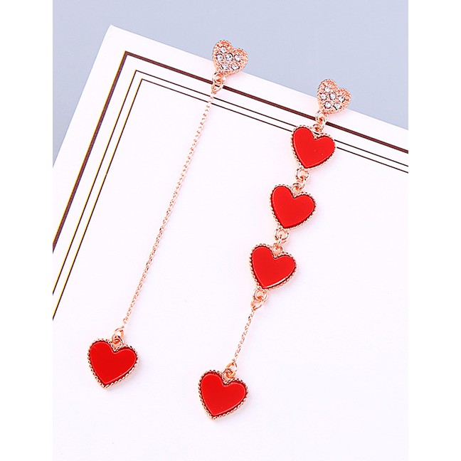 LRC Anting Tusuk Fashion Red S925 Sterling Silver Drip Heart-shaped Acrylic Earrings F91435