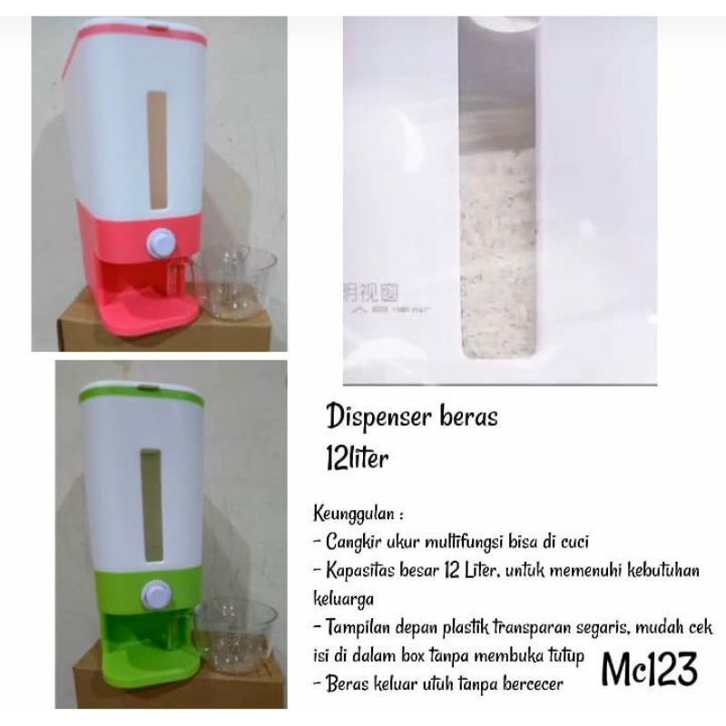 Dispenser beras 12 Liter tempat penyimpanan beras storage jar dispenser beras kacang biji snack