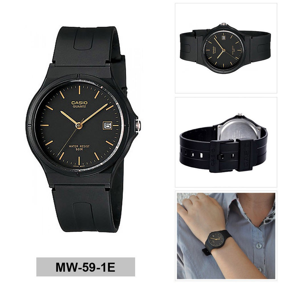 Casio Mw 59 1evdf Black Dial Rubber Band 100 Original Shopee Indonesia