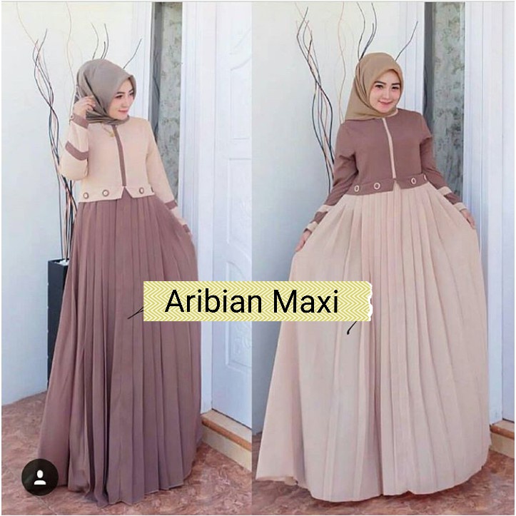 Aribian Maxi - Bisa COD Gamis Baju Maxy Maxi Dress Busui Kondangan Rempel Renda Susun Plisket Model 