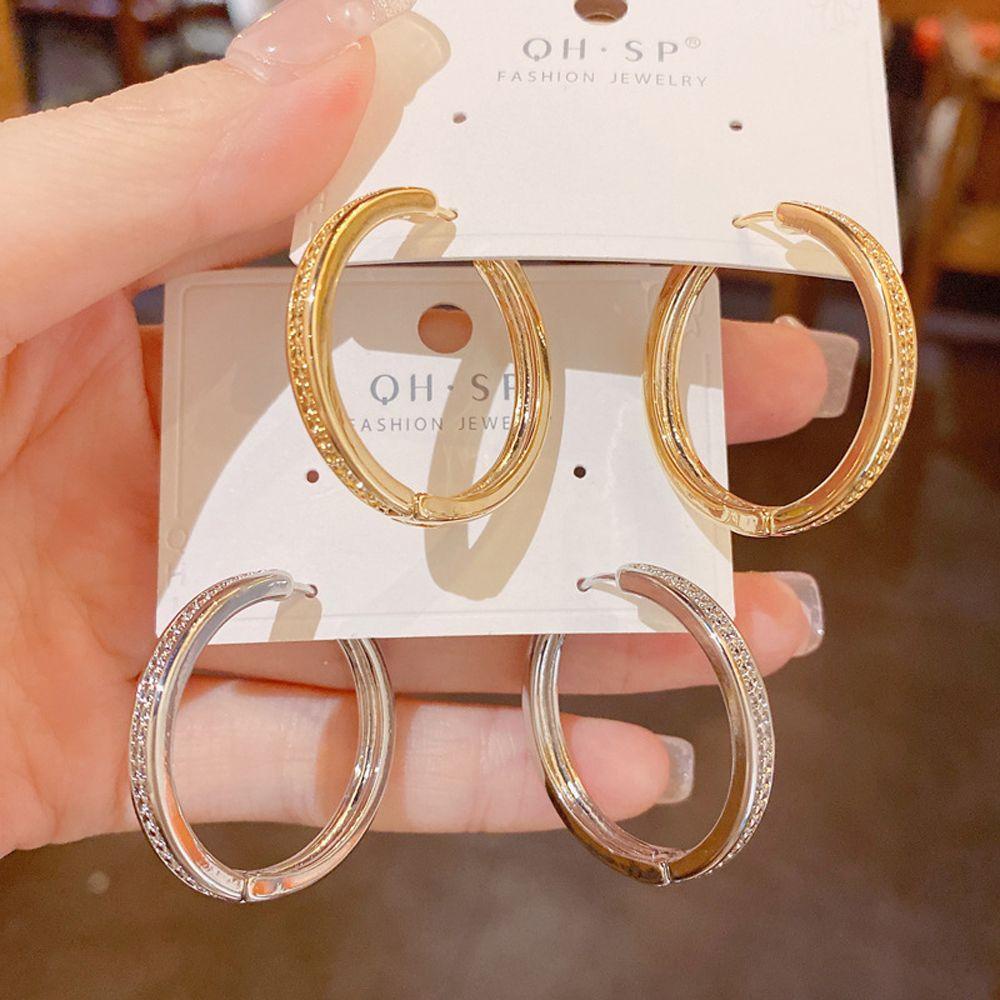 Needway Wanita Anting Hoop Trendy Vintage Untuk Perempuan Warna Solid Anting Bulat Sederhana