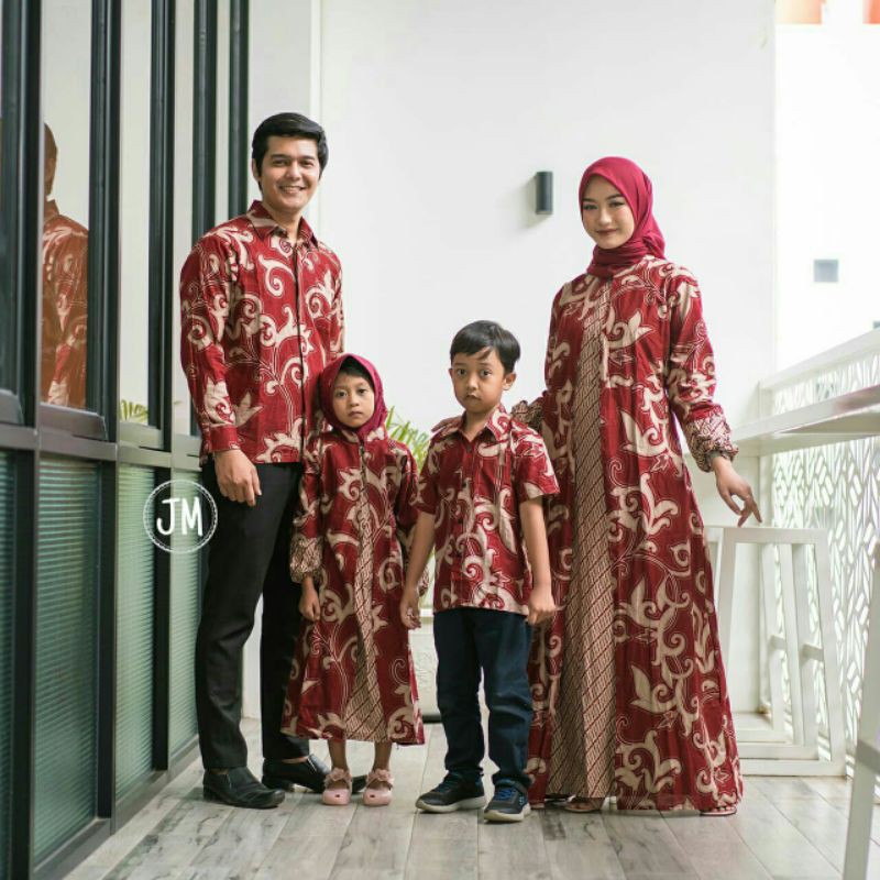 Couple Gamis Famili Batik Keluarga ,Sarimbit Ibu Ayah Dan Anak, Baju Couple Batik Murah Seragam