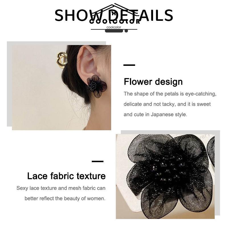 COD❤️1 Pasang anting bunga hitam Korea Musim Gugur Dingin Hitam Kasa Retro Gaya Cina  Anting Tusuk Motif Vintage Fashion Impor Murah Wanita Aksesoris