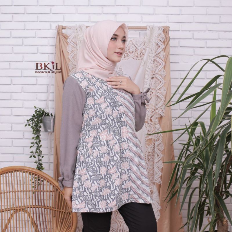 tey-17 Batik wanita ASJ SA HRB026 Kenongo Kemeja Tosca Pendek-Sonia liris bunga